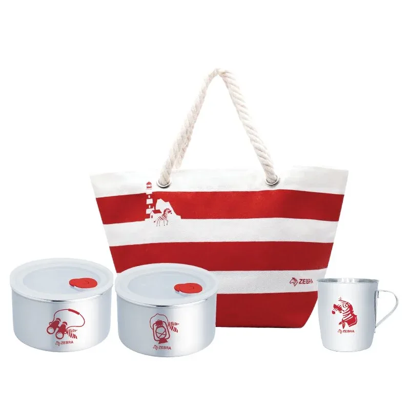 ZEBRA Yiyecek Saklama Seti – 12x2 cm Saklama Kabı, Kupa ve Çanta - Kırmızı