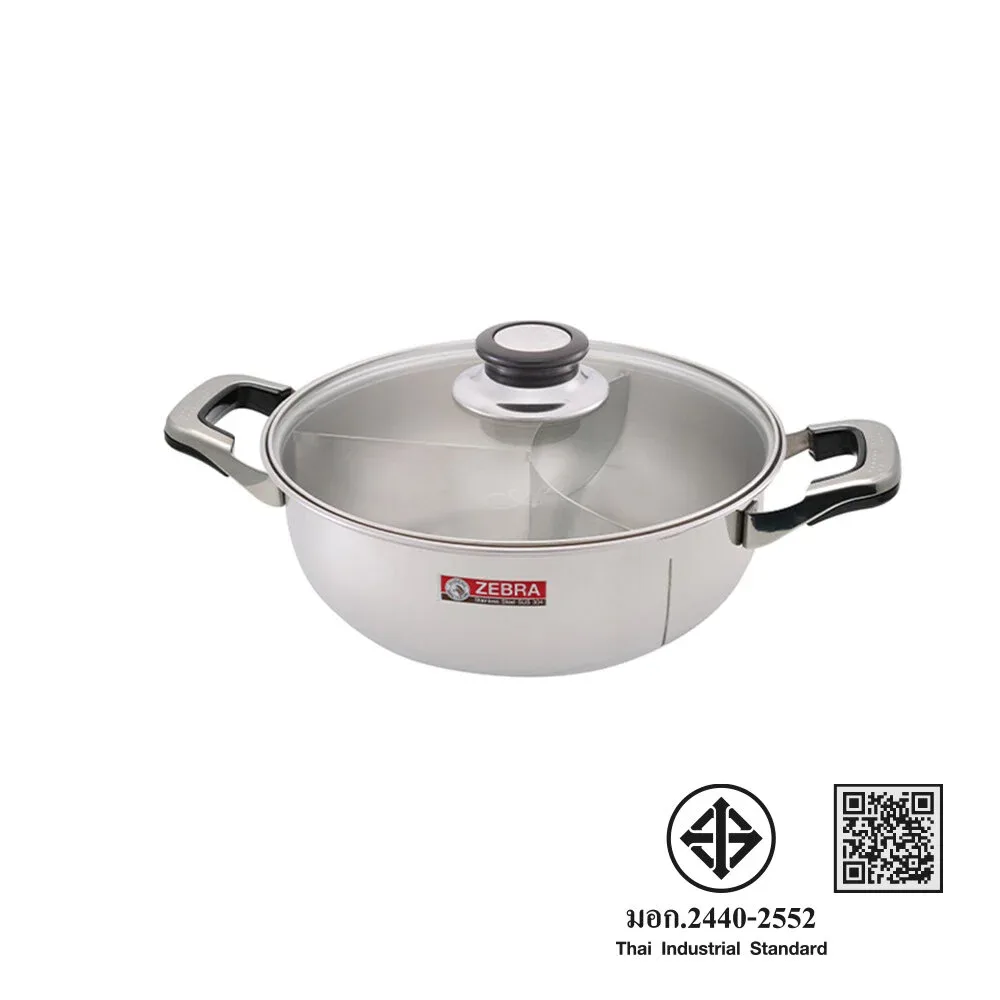 ZEBRA Head Hi-Cr 3 Bölmeli 26 cm Shabu (Hot Pot) Tenceresi – Cam Kapaklı - görsel 1